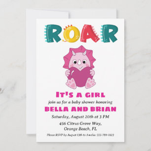 Rosa Dinosaurier-Babydusche Einladung