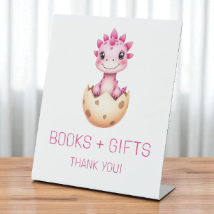 Rosa Dinosaurier Bücher und Geschenke Baby Shower  Sockelschild