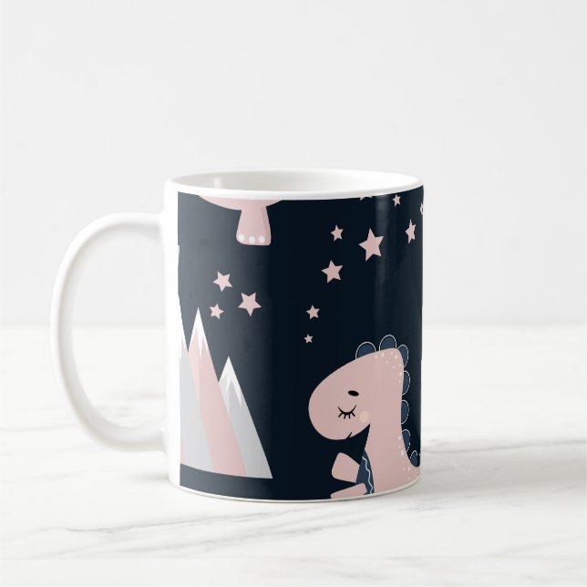 Rosa Dinosaurier, dunkler Hintergrund, niedlich Kaffeetasse (Links)