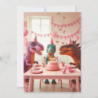 Rosa Dinosaurier Geburtstag einladen, Dinosaurier Einladung