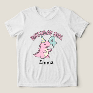 Rosa Dinosaurier-Geburtstagsmädchen Alter 4 – Kind Tri-Blend Shirt