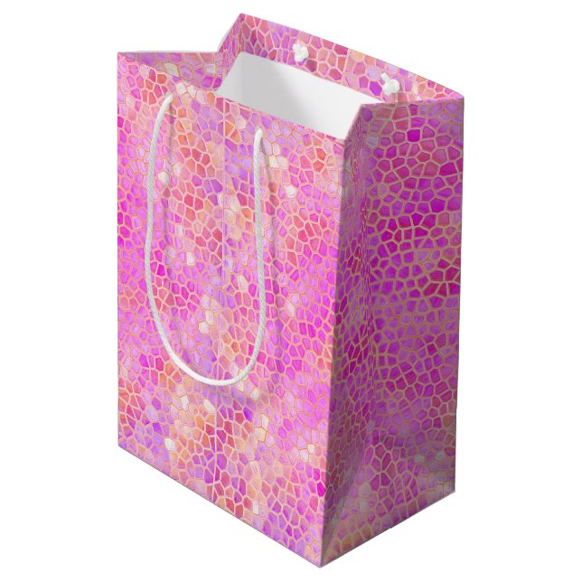 Rosa Dinosaurier verborgen Mittlere Geschenktüte (Rückseite Schrägansicht)