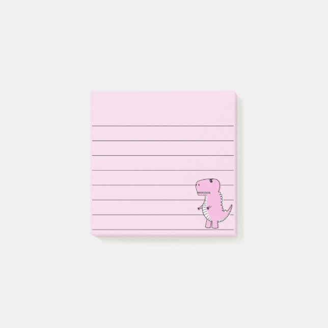 Rosa Dinosaurier Zeichnend Lined 3x3 Post-it Klebezettel (Vorderseite)