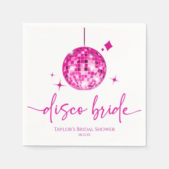 Rosa Disco Ball Disco Bridge Brautparty Serviette (Vorderseite)