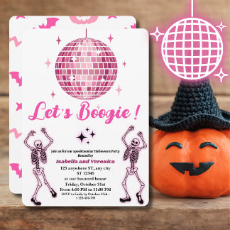 Rosa Disco Ball Skelett Halloween-Party für Mädche Einladung