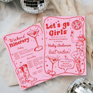 Rosa Disco Cowgirl Bachelorette Einladung