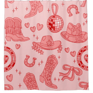 rosa Disco-Cowgirl-Hut Landrodeo Western Retro Duschvorhang