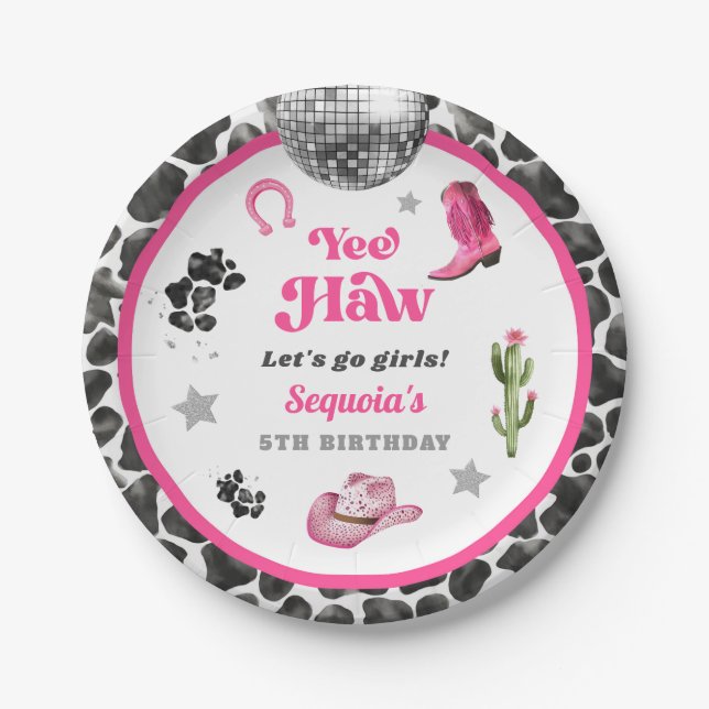 Rosa Disco Cowgirl Party Papierplatte Pappteller (Vorderseite)