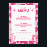 Rosa Disco Cowgirl Retro Wedding Menu Cards Menükarte<br><div class="desc">Pink Disco Cowgirl RetroWedding Menu Cards Beeindrucken Sie Ihre Gäste mit unseren Disco Cowgirl Modern Wedding Menu Cards. Mit ihrem eleganten Design und ihrem Disco-Flair sind sie die perfekte Ergänzung zu Ihrem Hochzeitsempfang in Nashville. *Hinweis: Klicken Sie auf "Bearbeiten",  um diese Menükarten individuell anzupassen.</div>