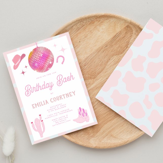 Rosa Disco Cowgirl Western Rodeo Birthday Bash Einladung (Von Creator hochgeladen)