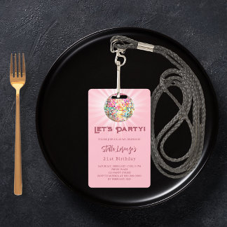 Rosa Disco Party Geburtstagsfeier Ausweis