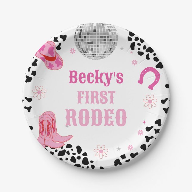 Rosa Disco Rodeo Wild West Girl Pappteller (Vorderseite)