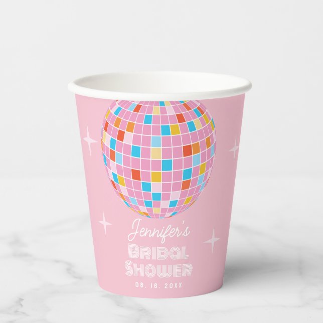 Rosa Diskothek Ball Retro 70er 80er Brautparty Pappbecher (Vorderseite)