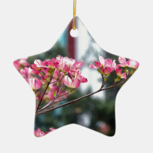 Rosa Dogwood Keramik Ornament