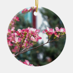 Rosa Dogwood Keramik Ornament