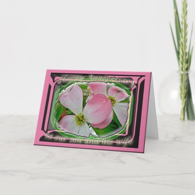 Rosa Dogwood Son & Ehefrau Jubiläumskarte Karte (Vorderseite)