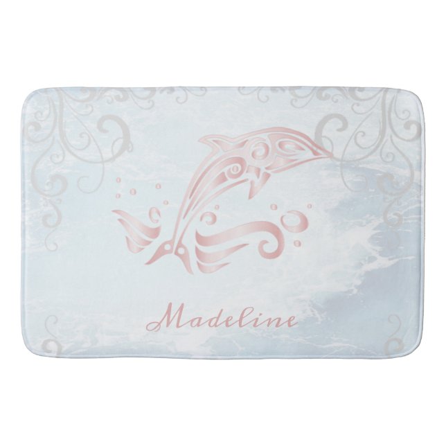 Rosa Dolphin Personalisiert Bath Mat Badematte (Vorderseite)