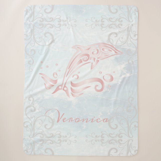 Rosa Dolphin Personalisiert Sherpa Blanket Sherpadecke (Vorderseite)
