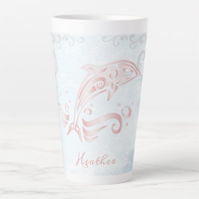 Rosa Dolphin Personalisierte Latte Tasse (Vorderseite)