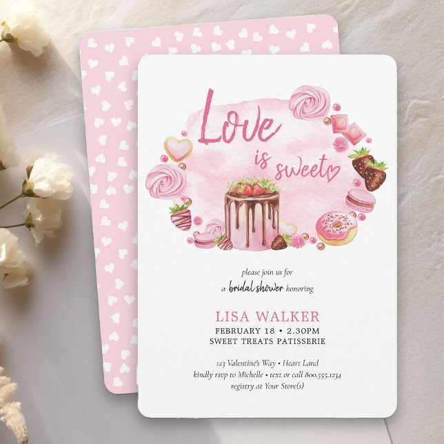 Rosa Donut Desserts Brautparty Einladung (Love is Sweet Bridal Brunch Invitation - order printed or as printable instant download)
