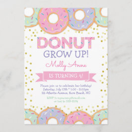 Rosa Donut Girl Geburtstag Einladung Gold Sprinkle