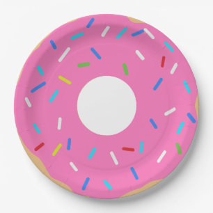 Rosa Donut mit Sprinklen Pappteller