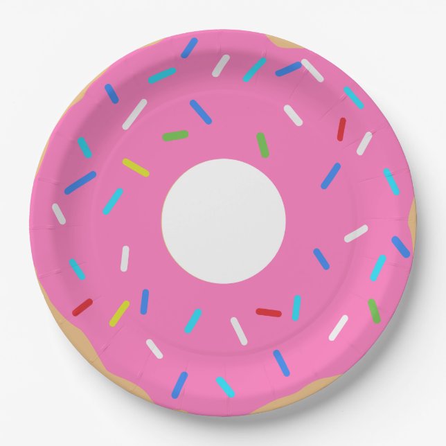 Rosa Donut mit Sprinklen Pappteller (Vorderseite)