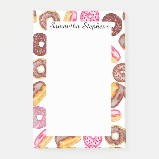 Rosa Donut Typografie und Niedliche Donuts Post-it Klebezettel (Vorderseite)