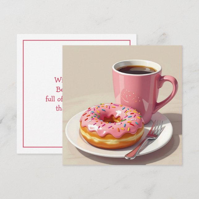 Rosa Donut und Kaffee | Behalt in Touch Karte (Vorne/Hinten)