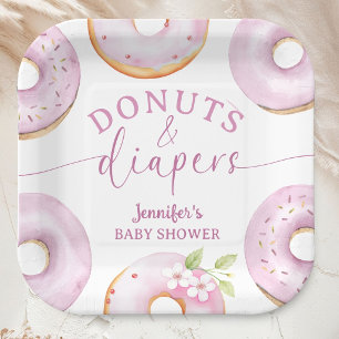 Rosa Donuts Baby Shower Mädchen Brunch Pappteller