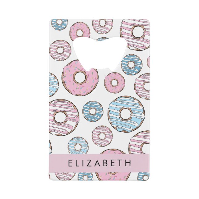 Rosa Donuts, blaue Donuts, Sprinklen, Ihr Name Geldbeutel Flaschenöffner (Vorderseite)