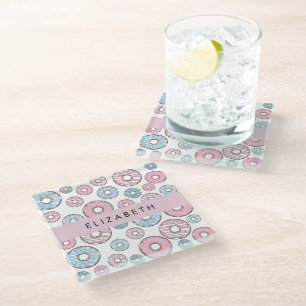 Rosa Donuts, blaue Donuts, Sprinklen, Ihr Name Glasuntersetzer