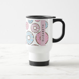 Rosa Donuts, blaue Donuts, Sprinklen, Ihr Name Reisebecher
