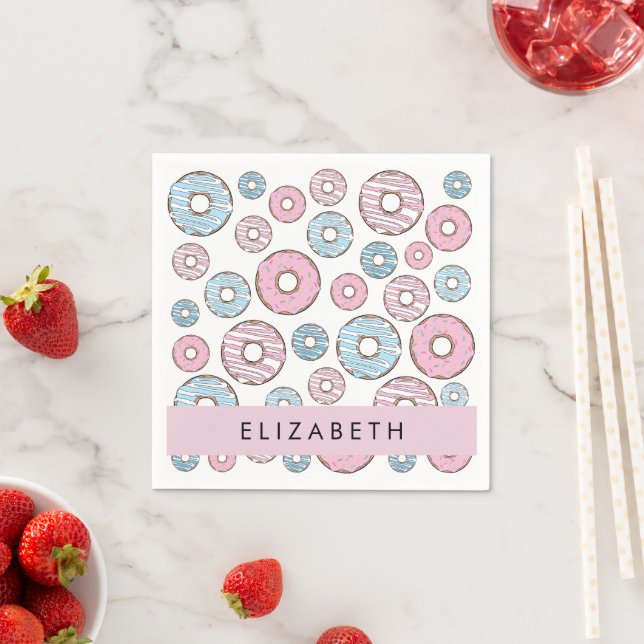 Rosa Donuts, blaue Donuts, Sprinklen, Ihr Name Serviette (Beispiel)