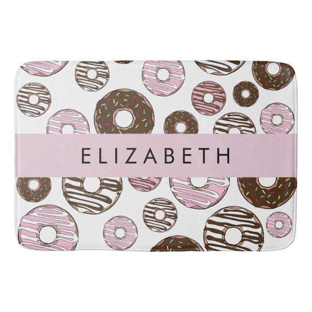 Rosa Donuts, braune Donuts, Sprinklen, Ihr Name Badematte (Vorderseite)