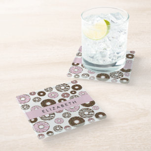 Rosa Donuts, braune Donuts, Sprinklen, Ihr Name Glasuntersetzer