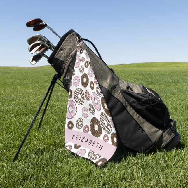 Rosa Donuts, braune Donuts, Sprinklen, Ihr Name Golfhandtuch (Gras)