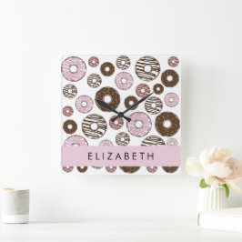 Rosa Donuts, braune Donuts, Sprinklen, Ihr Name Quadratische Wanduhr
