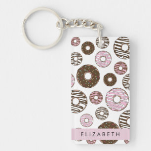 Rosa Donuts, braune Donuts, Sprinklen, Ihr Name Schlüsselanhänger