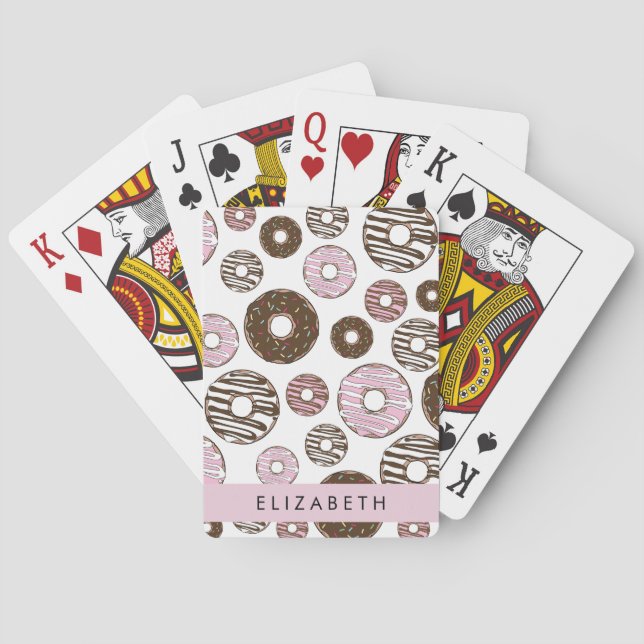 Rosa Donuts, braune Donuts, Sprinklen, Ihr Name Spielkarten (Rückseite)