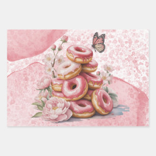Rosa Donuts & Florale Schmetterlings-Girl-Baby-Par Geschenkpapier Set