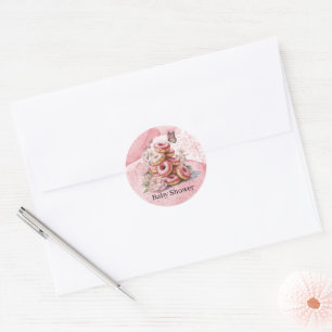 Rosa Donuts & Florale Schmetterlings-Girl-Baby-Par Runder Aufkleber
