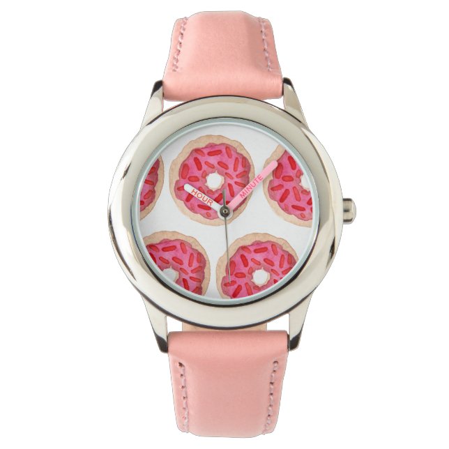 Rosa Donuts Kinder beobachten Armbanduhr (Vorderseite)