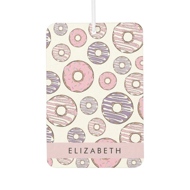Rosa Donuts, Lila Donuts, Sprinklen, Ihr Name Autolufterfrischer (Vorderseite)