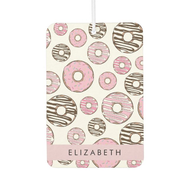 Rosa Donuts, weiße Donuts, Sprinklen, Ihr Name Autolufterfrischer (Vorderseite)