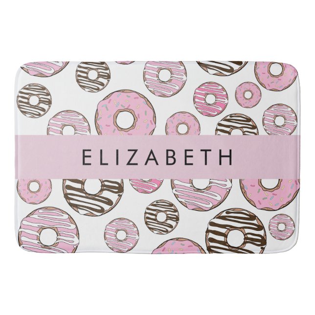 Rosa Donuts, weiße Donuts, Sprinklen, Ihr Name Badematte (Vorderseite)