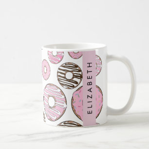 Rosa Donuts, weiße Donuts, Sprinklen, Ihr Name Kaffeetasse