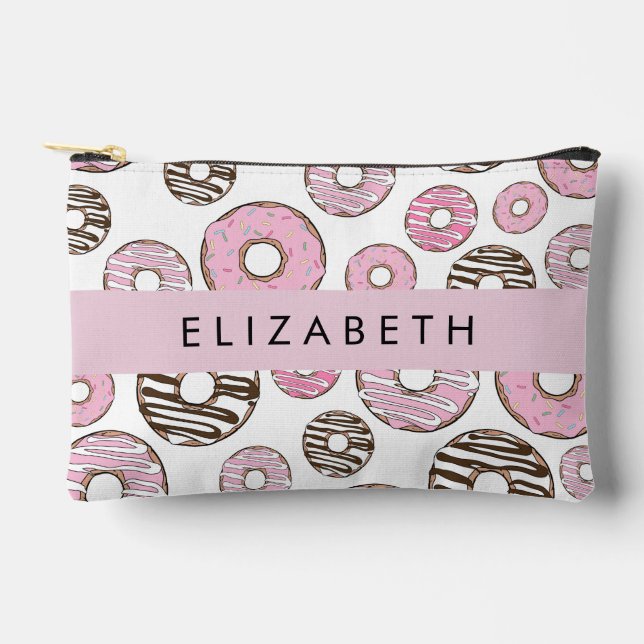 Rosa Donuts, weiße Donuts, Sprinklen, Ihr Name Zubehörtasche (Vorderseite)