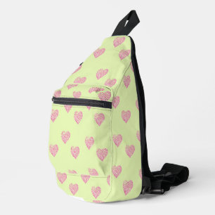 Rosa Doodle reiht die Herzen auf grün Crossbody Bag