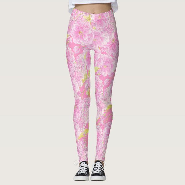 Rosa Doppelblüte Blume Leggings (Vorderseite)